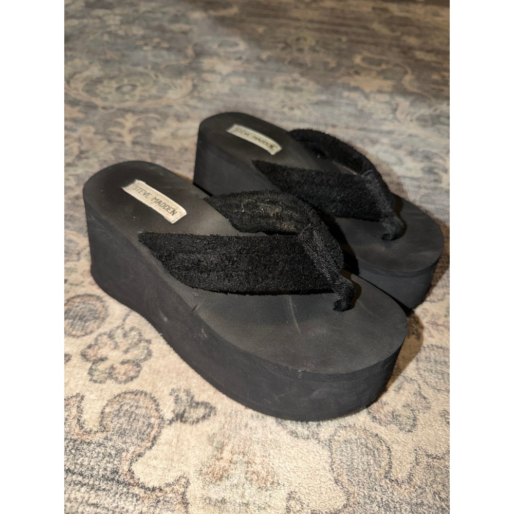 Steve Madden Y2K Vintage Platform Flip Flops Wedge Black